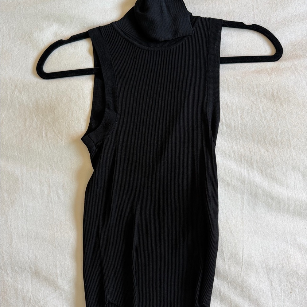 Zara Black Ribbed Sleeveless Turtleneck Tank